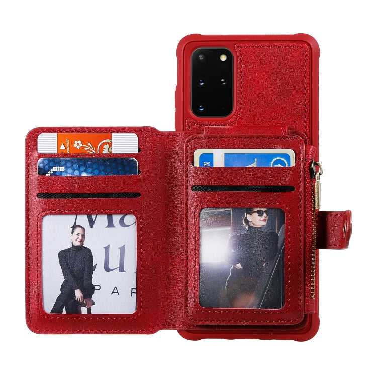 For Galaxy S20+ Zipper Shockproof Protective Case with Card Slots & Bracket & Photo Holder & Wallet Function