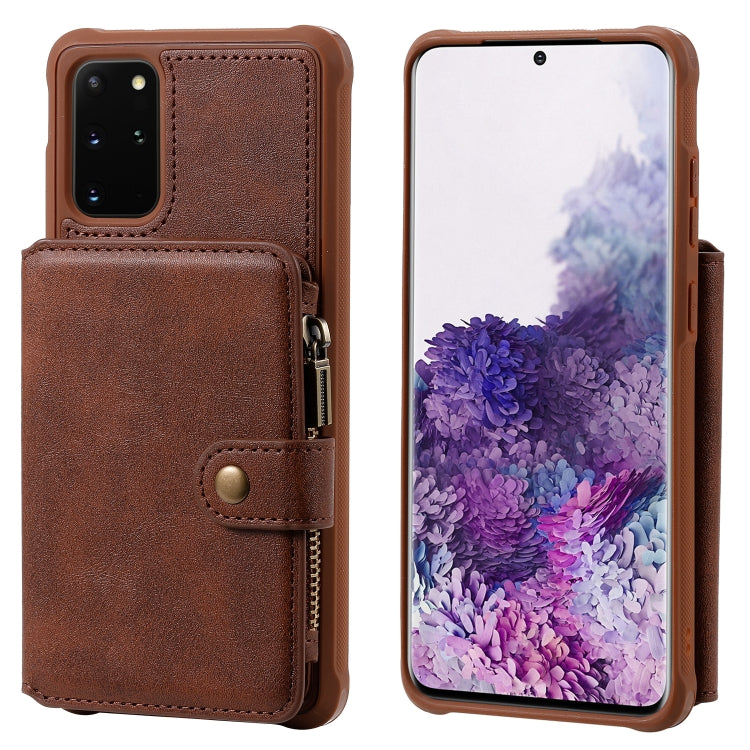For Galaxy S20+ Zipper Shockproof Protective Case with Card Slots & Bracket & Photo Holder & Wallet Function