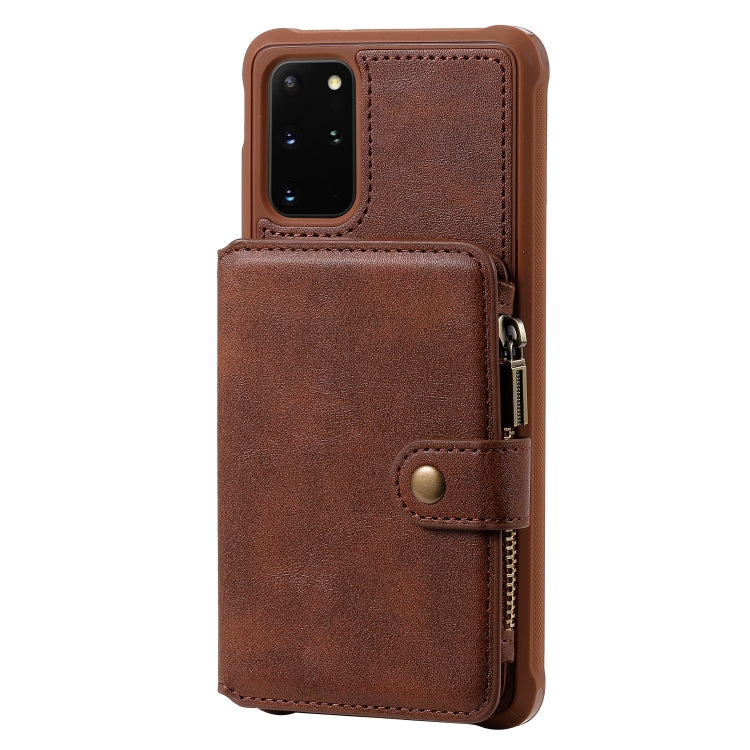 For Galaxy S20+ Zipper Shockproof Protective Case with Card Slots & Bracket & Photo Holder & Wallet Function