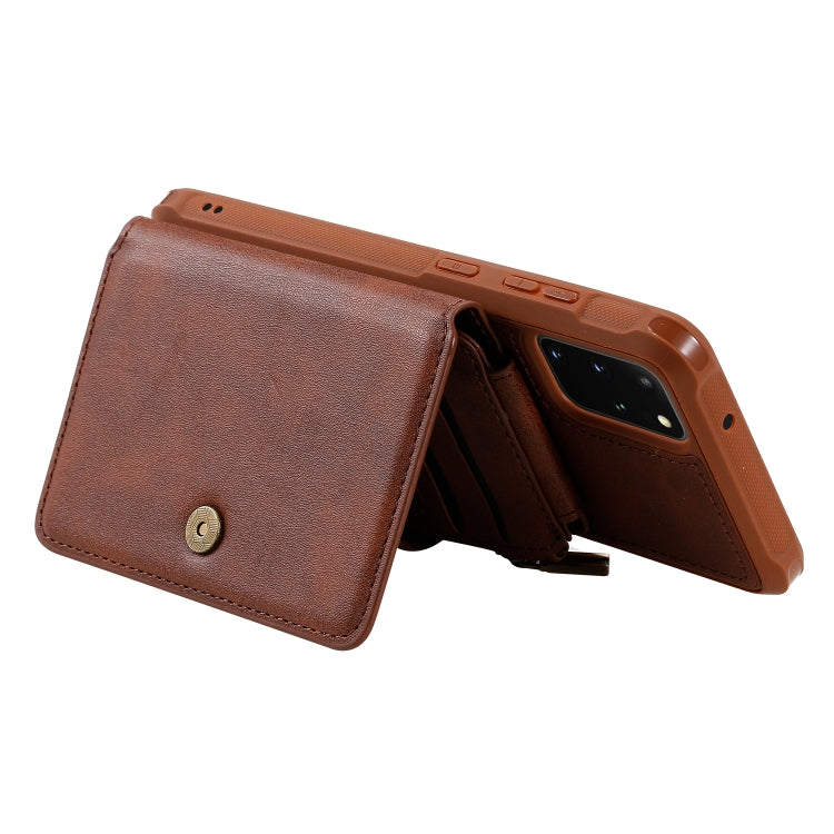 For Galaxy S20+ Zipper Shockproof Protective Case with Card Slots & Bracket & Photo Holder & Wallet Function