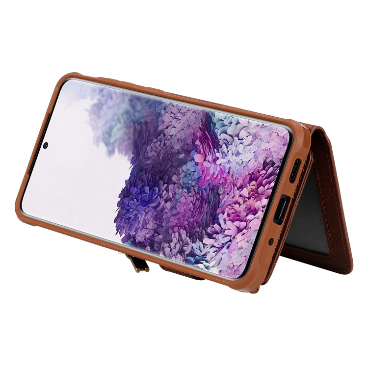 For Galaxy S20+ Zipper Shockproof Protective Case with Card Slots & Bracket & Photo Holder & Wallet Function