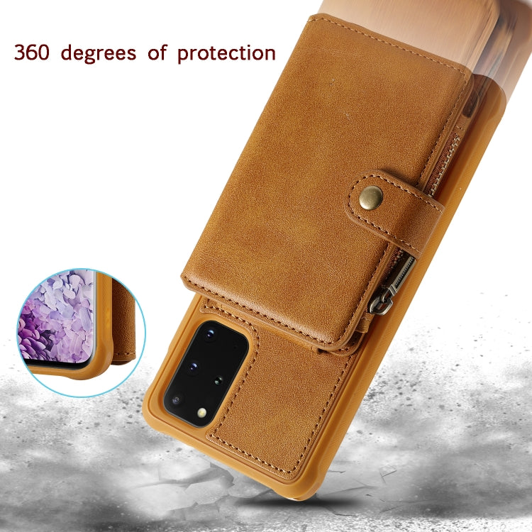 For Galaxy S20+ Zipper Shockproof Protective Case with Card Slots & Bracket & Photo Holder & Wallet Function