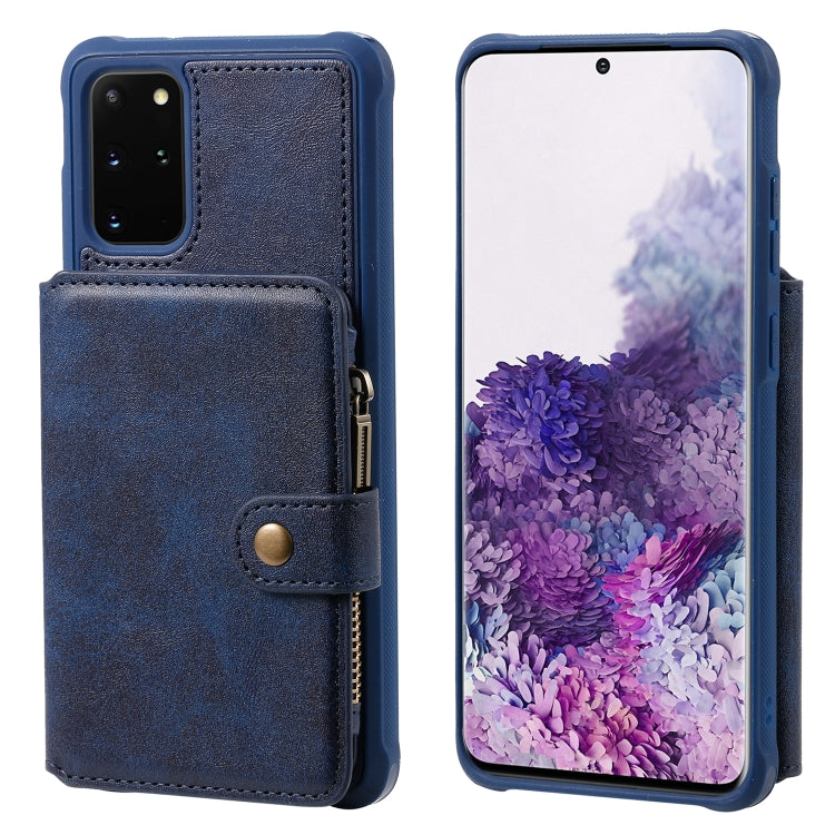 For Galaxy S20+ Zipper Shockproof Protective Case with Card Slots & Bracket & Photo Holder & Wallet Function