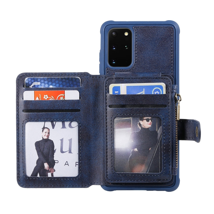For Galaxy S20+ Zipper Shockproof Protective Case with Card Slots & Bracket & Photo Holder & Wallet Function
