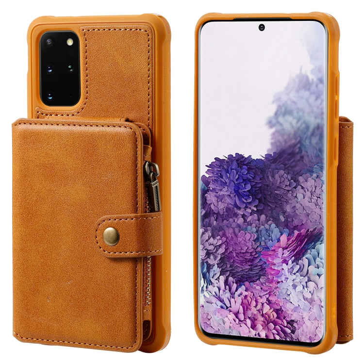 For Galaxy S20+ Zipper Shockproof Protective Case with Card Slots & Bracket & Photo Holder & Wallet Function