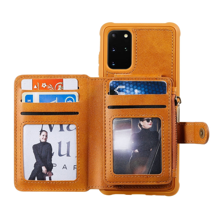 For Galaxy S20+ Zipper Shockproof Protective Case with Card Slots & Bracket & Photo Holder & Wallet Function