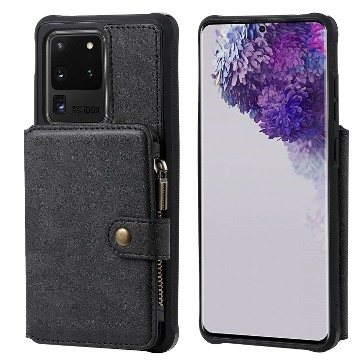 For Galaxy S20 Ultra Zipper Shockproof Protective Case with Card Slots & Bracket & Photo Holder & Wallet Function