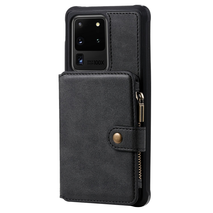 For Galaxy S20 Ultra Zipper Shockproof Protective Case with Card Slots & Bracket & Photo Holder & Wallet Function