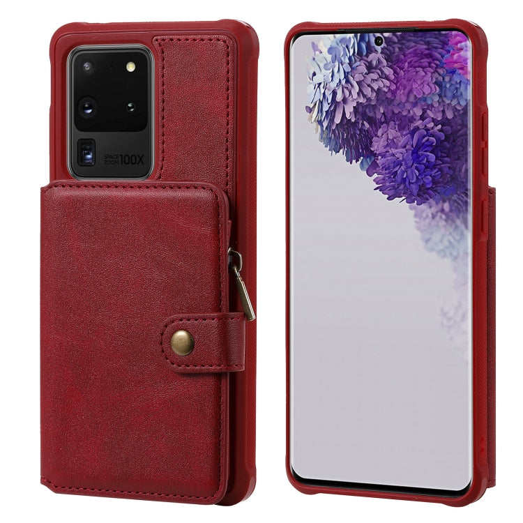 For Galaxy S20 Ultra Zipper Shockproof Protective Case with Card Slots & Bracket & Photo Holder & Wallet Function