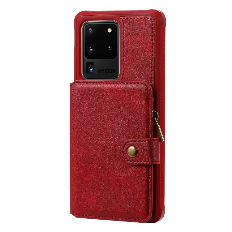 For Galaxy S20 Ultra Zipper Shockproof Protective Case with Card Slots & Bracket & Photo Holder & Wallet Function