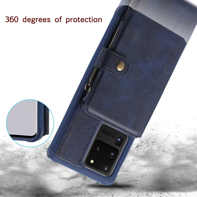 For Galaxy S20 Ultra Zipper Shockproof Protective Case with Card Slots & Bracket & Photo Holder & Wallet Function