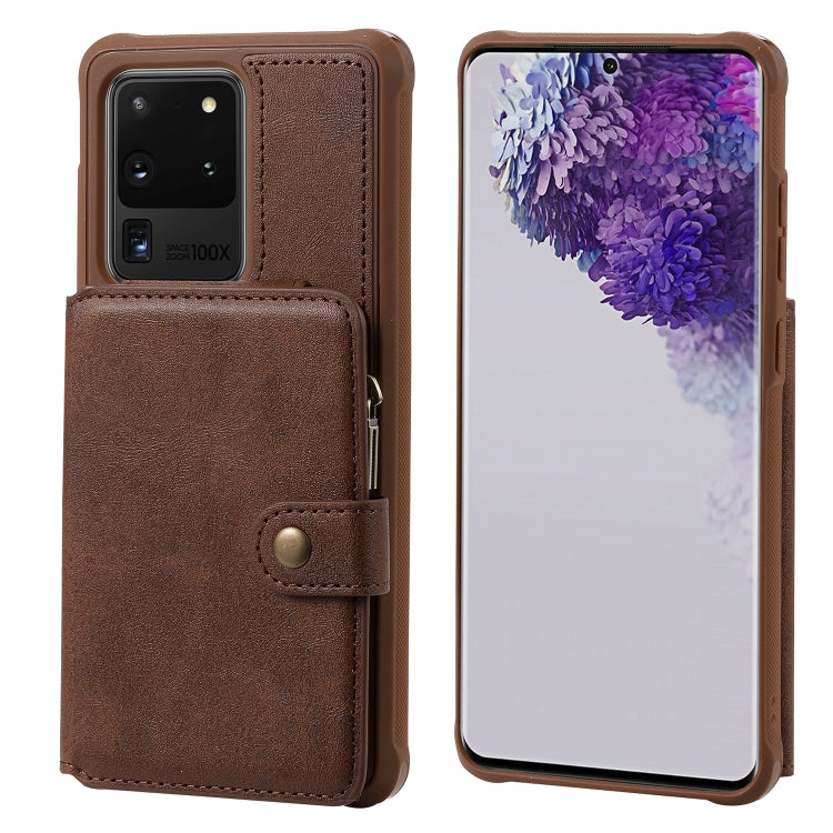 For Galaxy S20 Ultra Zipper Shockproof Protective Case with Card Slots & Bracket & Photo Holder & Wallet Function
