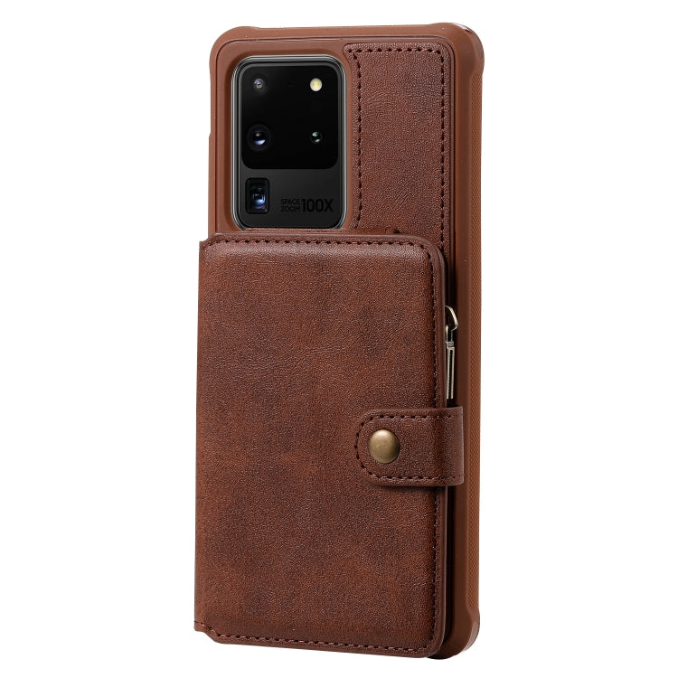 For Galaxy S20 Ultra Zipper Shockproof Protective Case with Card Slots & Bracket & Photo Holder & Wallet Function