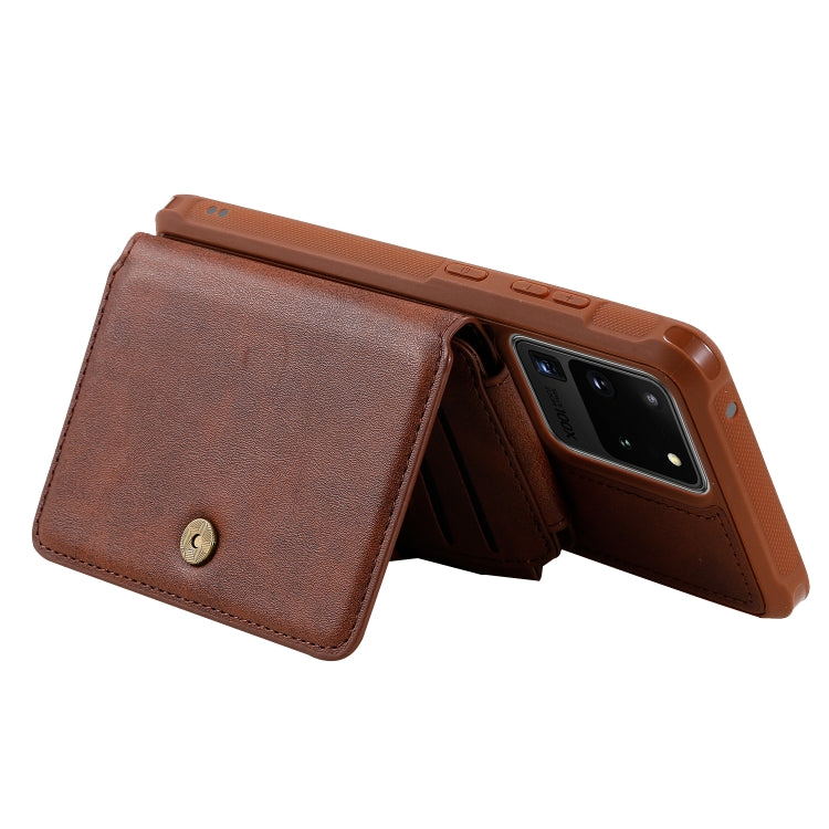 For Galaxy S20 Ultra Zipper Shockproof Protective Case with Card Slots & Bracket & Photo Holder & Wallet Function