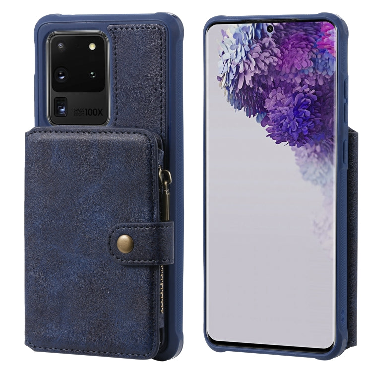 For Galaxy S20 Ultra Zipper Shockproof Protective Case with Card Slots & Bracket & Photo Holder & Wallet Function