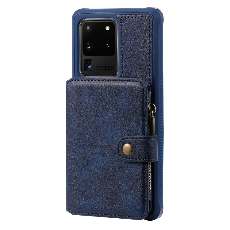 For Galaxy S20 Ultra Zipper Shockproof Protective Case with Card Slots & Bracket & Photo Holder & Wallet Function