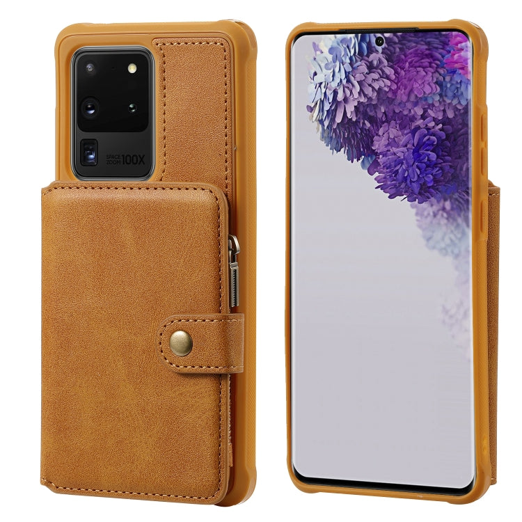 For Galaxy S20 Ultra Zipper Shockproof Protective Case with Card Slots & Bracket & Photo Holder & Wallet Function