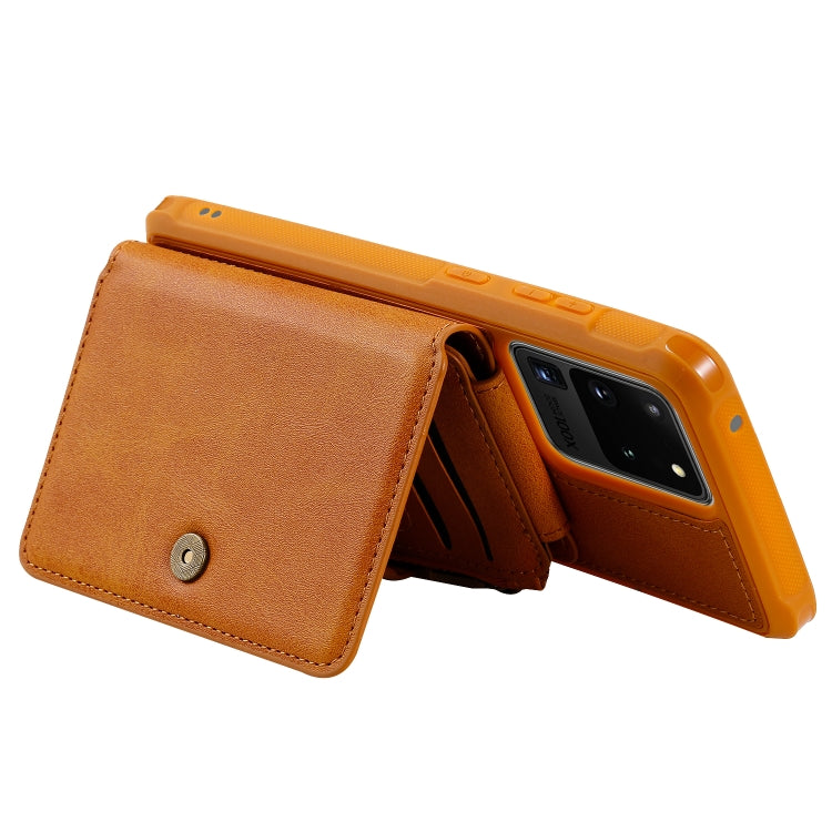 For Galaxy S20 Ultra Zipper Shockproof Protective Case with Card Slots & Bracket & Photo Holder & Wallet Function