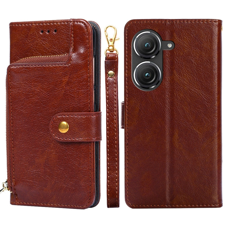 For Asus Zenfone 9 Zipper Bag Leather Phone Case