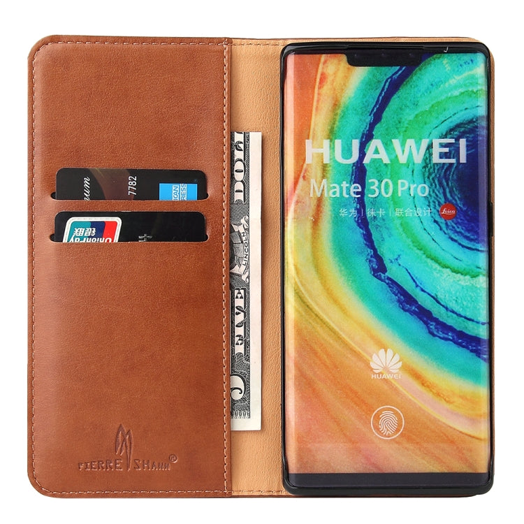 For Huawei Mate 30 Pro Fierre Shann PU Genuine Leather Texture Horizontal Flip Leather Case with Holder & Card Slots & Wallet