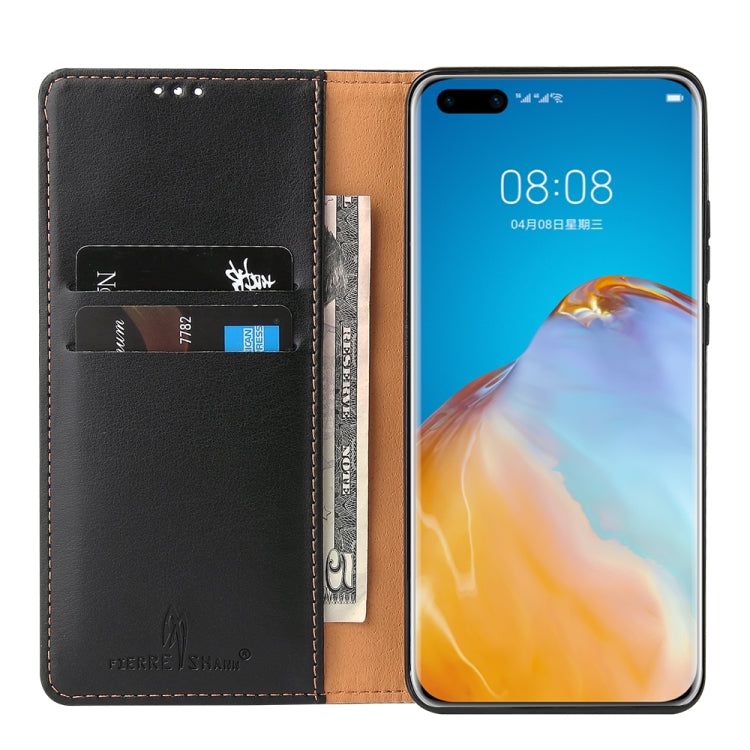 For Huawei P40 Fierre Shann PU Genuine Leather Texture Horizontal Flip Leather Case with Holder & Card Slots & Wallet
