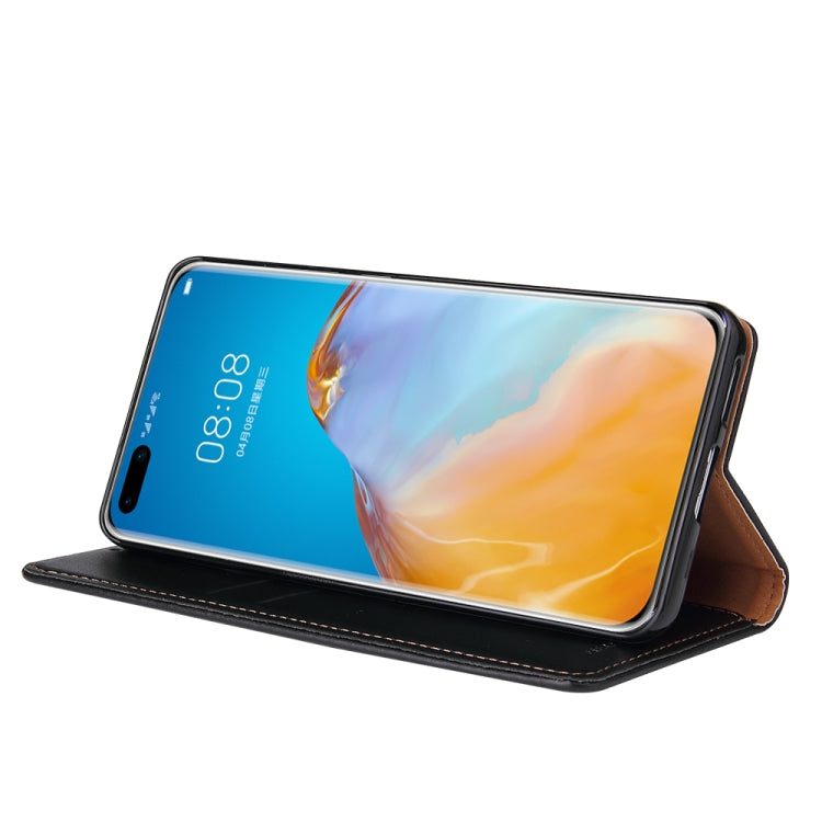 For Huawei P40 Fierre Shann PU Genuine Leather Texture Horizontal Flip Leather Case with Holder & Card Slots & Wallet
