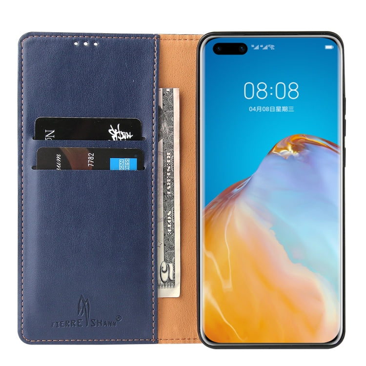 For Huawei P40 Fierre Shann PU Genuine Leather Texture Horizontal Flip Leather Case with Holder & Card Slots & Wallet