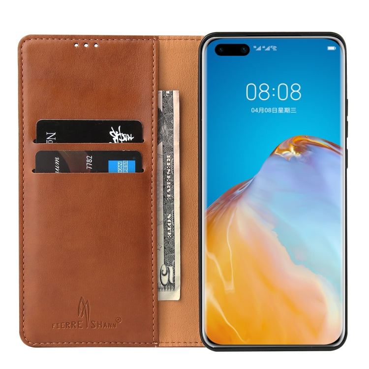 For Huawei P40 Fierre Shann PU Genuine Leather Texture Horizontal Flip Leather Case with Holder & Card Slots & Wallet