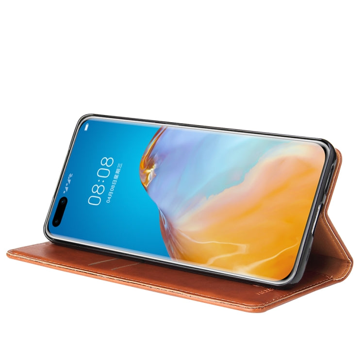 For Huawei P40 Fierre Shann PU Genuine Leather Texture Horizontal Flip Leather Case with Holder & Card Slots & Wallet