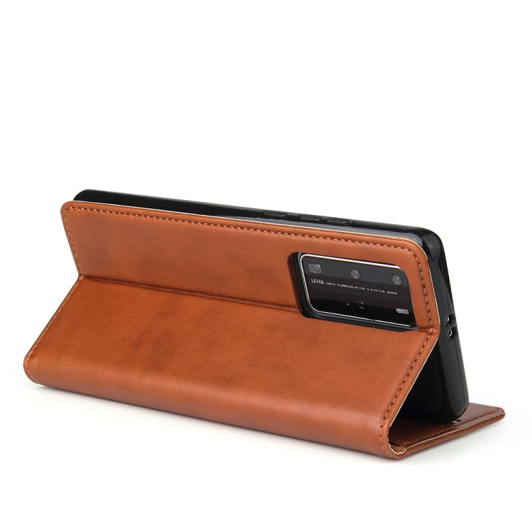 For Huawei P40 Fierre Shann PU Genuine Leather Texture Horizontal Flip Leather Case with Holder & Card Slots & Wallet