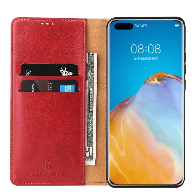 For Huawei P40 Pro Fierre Shann PU Genuine Leather Texture Horizontal Flip Leather Case with Holder & Card Slots & Wallet