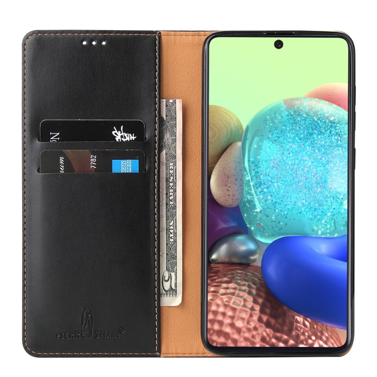 For Galaxy A71 Fierre Shann PU Genuine Leather Texture Horizontal Flip Leather Case with Holder & Card Slots & Wallet