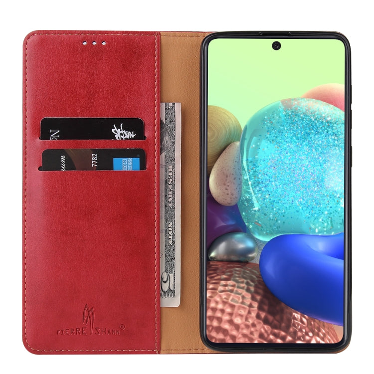 For Galaxy A71 Fierre Shann PU Genuine Leather Texture Horizontal Flip Leather Case with Holder & Card Slots & Wallet