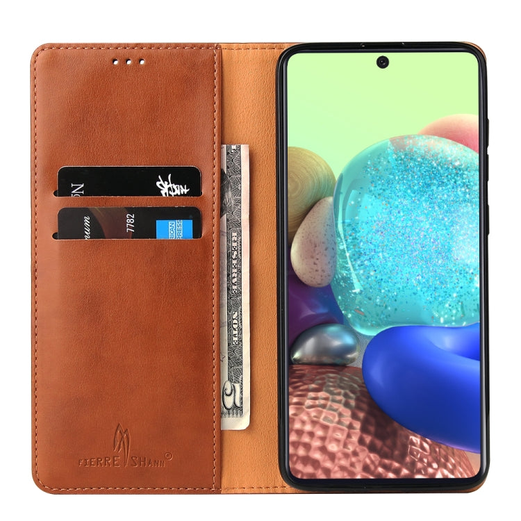 For Galaxy A71 Fierre Shann PU Genuine Leather Texture Horizontal Flip Leather Case with Holder & Card Slots & Wallet