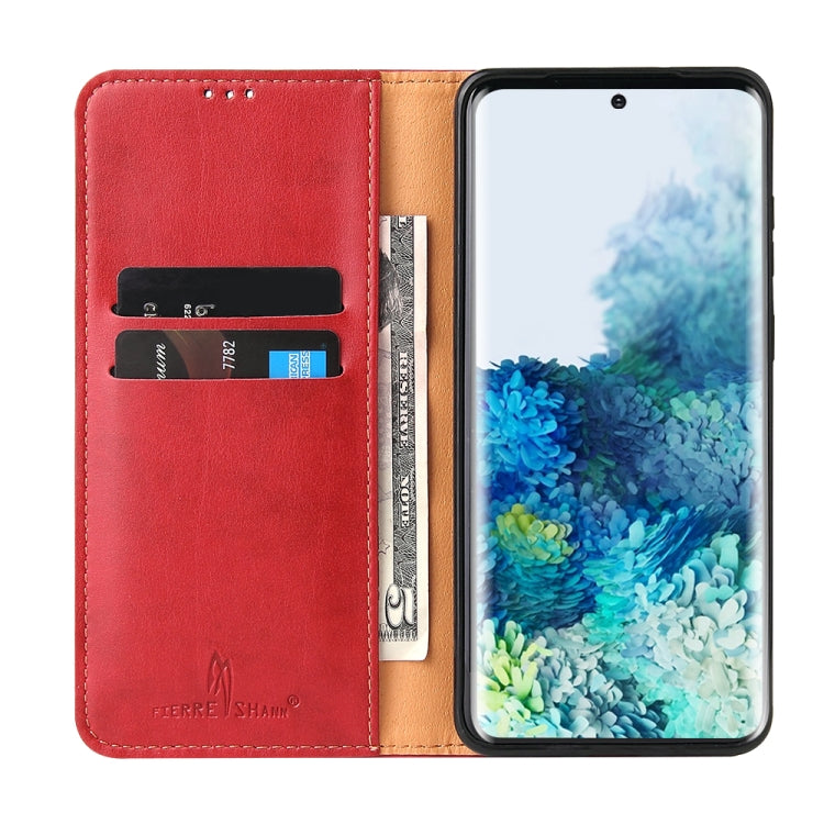 For Galaxy S20 Fierre Shann PU Genuine Leather Texture Horizontal Flip Leather Case with Holder & Card Slots & Wallet