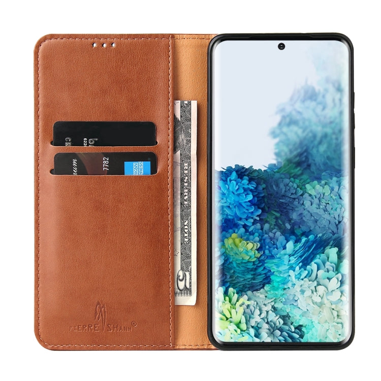 For Galaxy S20+ Fierre Shann PU Genuine Leather Texture Horizontal Flip Leather Case with Holder & Card Slots & Wallet