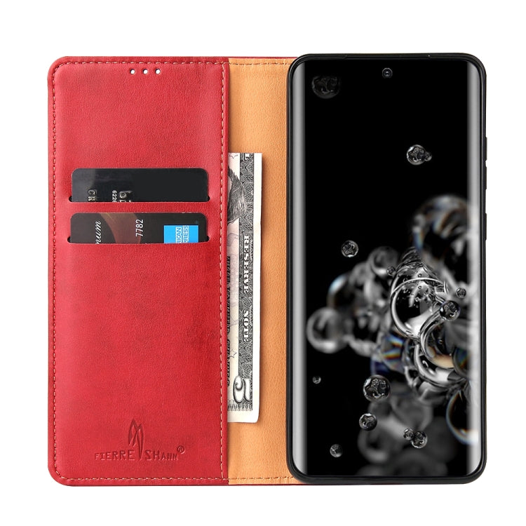 For Galaxy S20 Ultra Fierre Shann PU Genuine Leather Texture Horizontal Flip Leather Case with Holder & Card Slots & Wallet