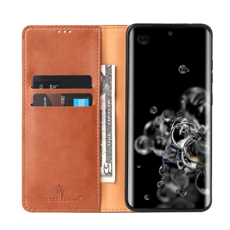 For Galaxy S20 Ultra Fierre Shann PU Genuine Leather Texture Horizontal Flip Leather Case with Holder & Card Slots & Wallet