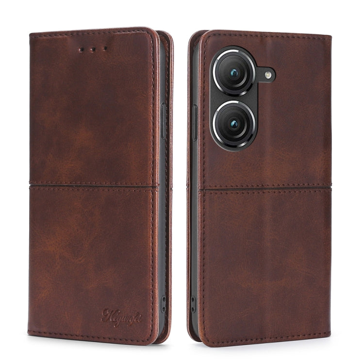 For Asus Zenfone 9 Cow Texture Magnetic Horizontal Flip Leather Phone Case