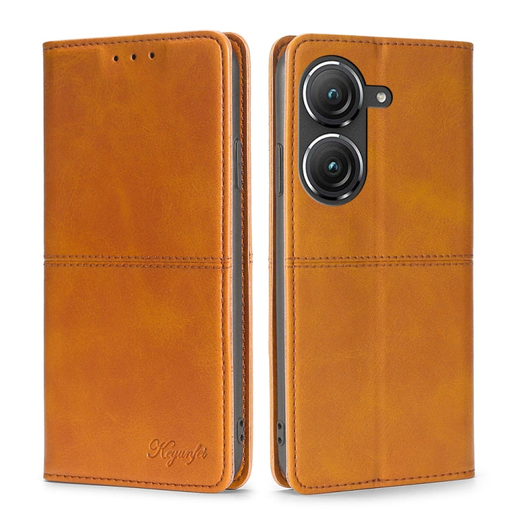 For Asus Zenfone 9 Cow Texture Magnetic Horizontal Flip Leather Phone Case