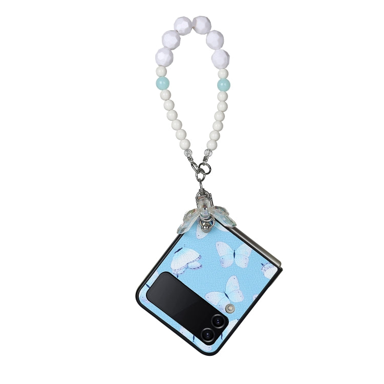 For Samsung Galaxy Z Flip3 5G TPU Shockproof Folding Protective Phone Case with Bracelet(Blue Butterfly)