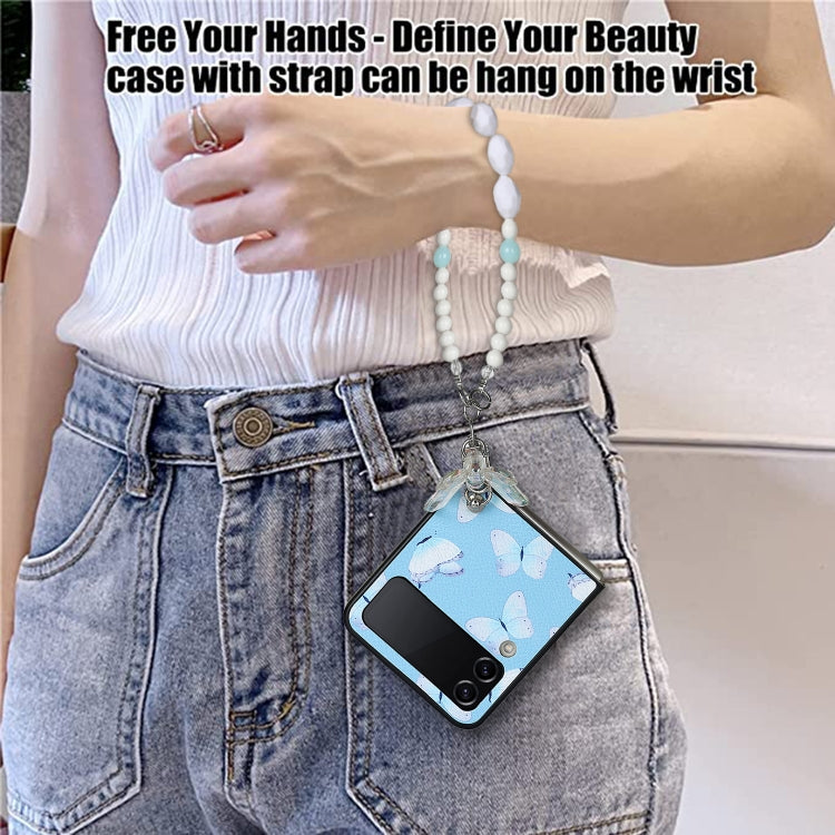 For Samsung Galaxy Z Flip3 5G TPU Shockproof Folding Protective Phone Case with Bracelet(Blue Butterfly)
