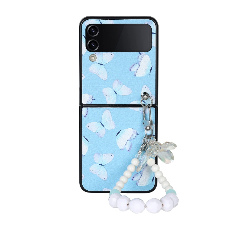 For Samsung Galaxy Z Flip4 TPU Shockproof Folding Protective Phone Case with Bracelet(Blue Butterfly)