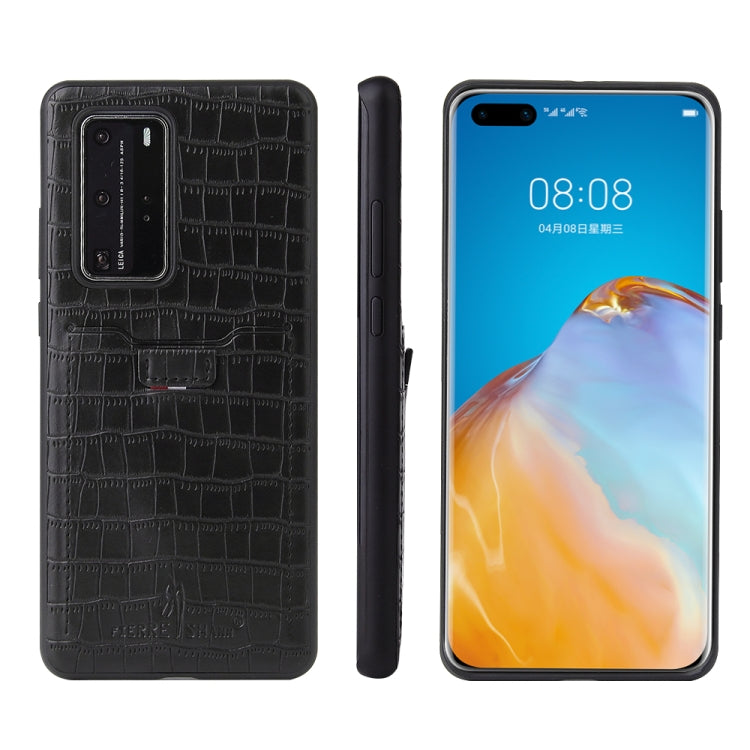 For Huawei P40 Fierre Shann Crocodile Texture PU Leather Protective Case with Card Slot