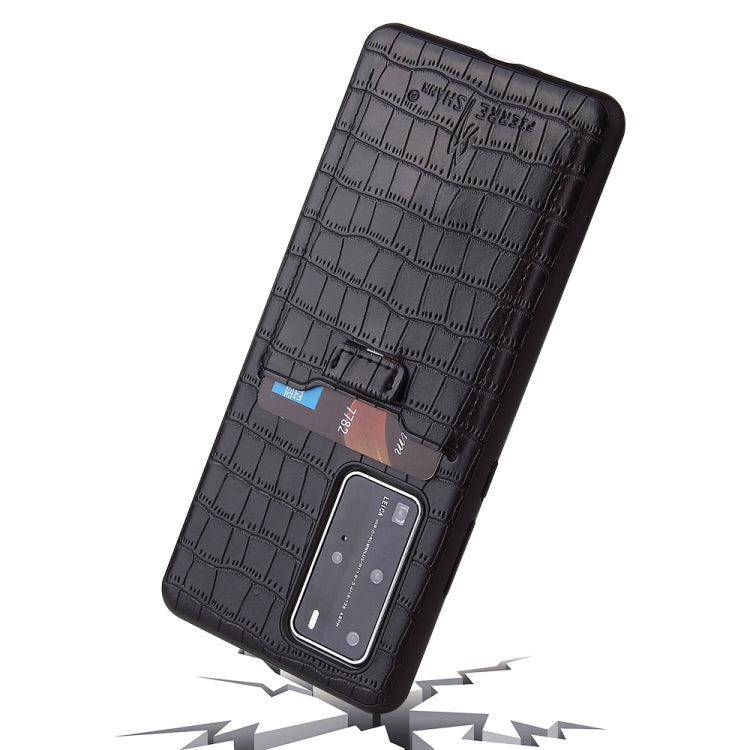 For Huawei P40 Fierre Shann Crocodile Texture PU Leather Protective Case with Card Slot
