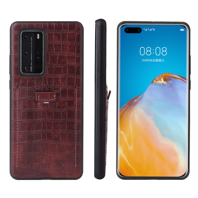 For Huawei P40 Fierre Shann Crocodile Texture PU Leather Protective Case with Card Slot