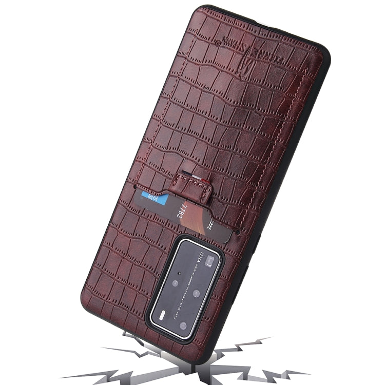 For Huawei P40 Fierre Shann Crocodile Texture PU Leather Protective Case with Card Slot