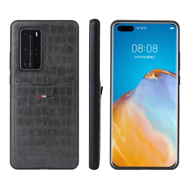 For Huawei P40 Fierre Shann Crocodile Texture PU Leather Protective Case with Card Slot