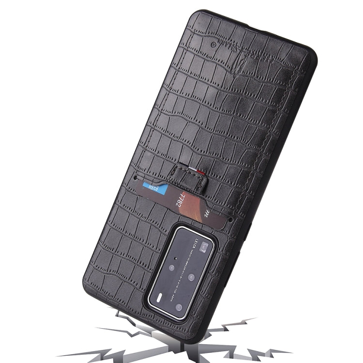 For Huawei P40 Fierre Shann Crocodile Texture PU Leather Protective Case with Card Slot