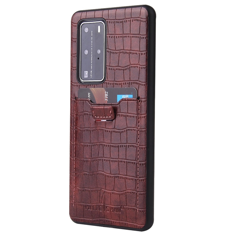 For Huawei P40 Pro Fierre Shann Crocodile Texture PU Leather Protective Case with Card Slot